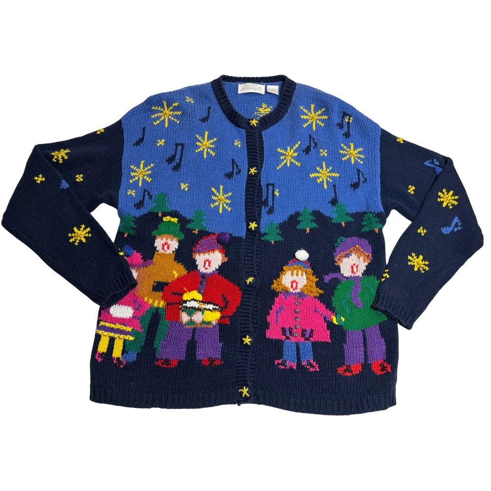 Lord & Taylor Cardigan Women Blue Grandmacore Vintage Caroler Holiday Large